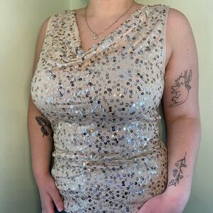 Apt. 9 Beige and Silver Sequin Sleeveless Top